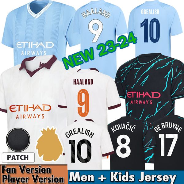 

23 24 mans cities manchesters soccer jersey version kids kit haaland de bruyne foden grealish 2023 2024 maillot home third 3rd football shir, Black;yellow