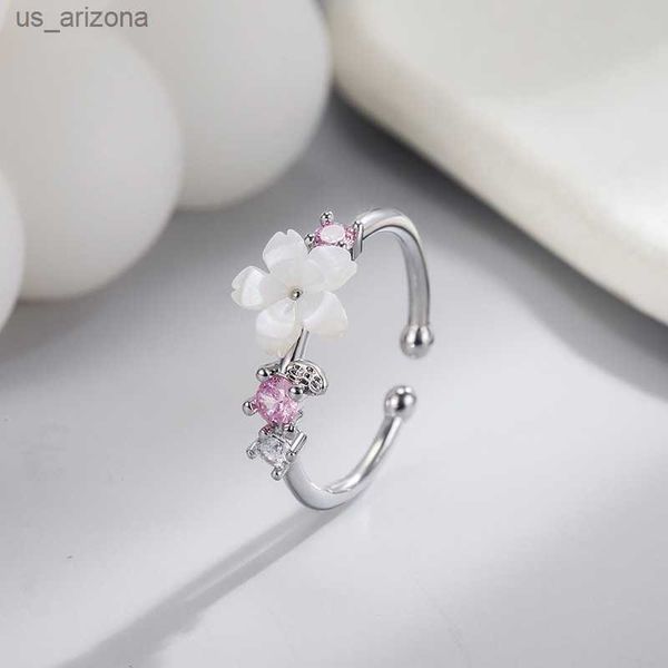 

pink romantic flower rings for women shiny zircon cherry blossom branch shell finger ring wedding christmas aesthetic jewelry l230620, Silver