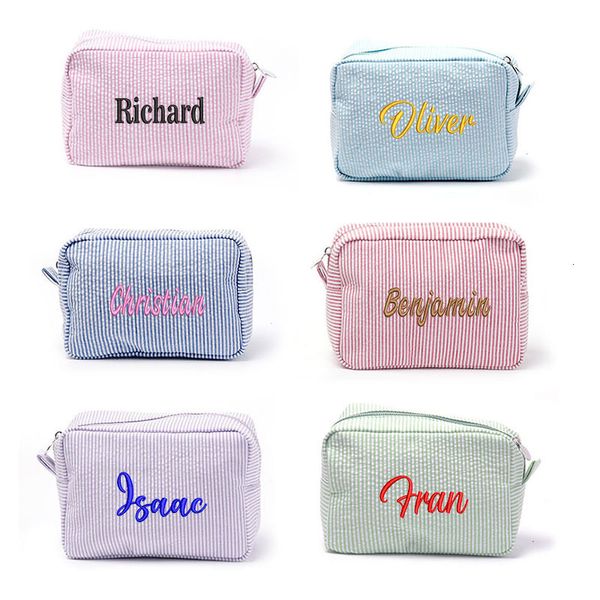 

cosmetic bags cases personalized large capacity striped bag custom embroidered travel simple women s storage gift 230809