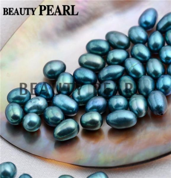 

whole 30 pieces rice peacock blue and green freshwater pearls halfdrilled teardrop peacock loose pearl mixed 69mm4051672, White