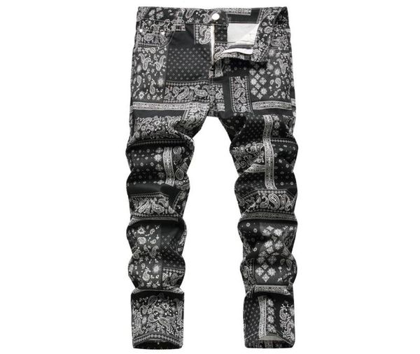 

men039s jeans men paisley bandanna printed fashion 3d digital painted stretch denim pants slim straight black trousers8367997, Blue