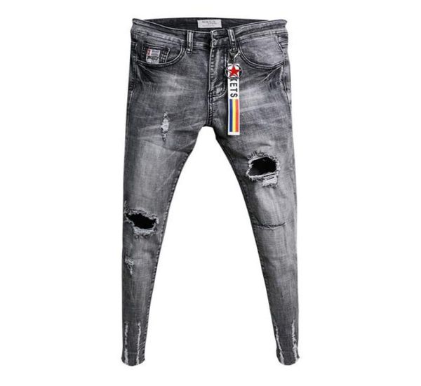 

whole fashion casual teenagers cowboy korean trendy knee ripped hole skinny jeans mens raw edge fashion stretch pants 2011112903901, Blue