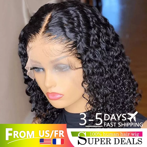 

Brazilian Deep Wave Lace Front Wig Wet and Wavy Lace Frontal Human Hair Wigs for Black Women Pre Plucked 150% Bob Wigs