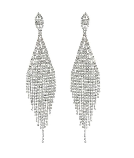 

fashion diamond dropshaped with bright full rhinestone tassel drop dangle earrings for women wedding gift2592854, Silver
