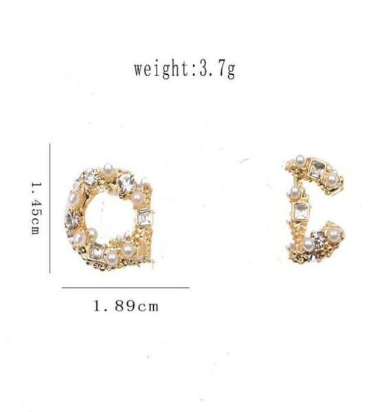 

20style 18k gold plated luxury designers letter stud geometric round women crystal rhinestone pearl earring wedding party jewerry8106740, Golden;silver
