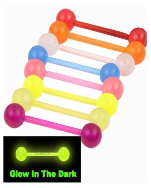 

acrylic ball bright tongue bars piercing jewellery tounge 7 color 50100800pcs glow in dark belly barbell5822314, Silver