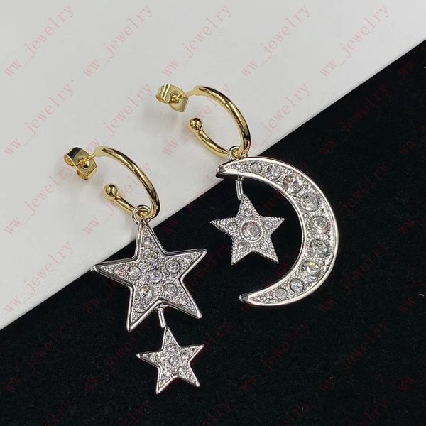 

designer earrings gold/silver matching stars and moon embed zircon left and right asymmetrical charm earrings for women, banquets, weddings,, Golden