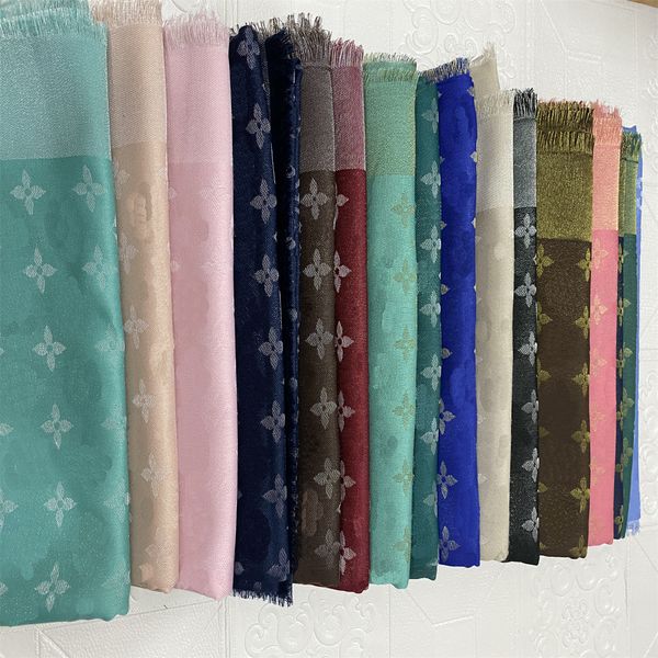 

2023 fashion scarf designer scarves shawl women's fashion scarf folding luxury scarf material gold silk silver silk gift box 14 color, Blue;gray