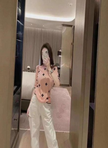 

2021 new web celebrity flower full body embroidery soft and comfortable temperament versatile knitting half sleeve female fash2262443, White