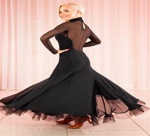 

new black standard ballroom dress woman ballroom dance competition dresses mesh stitiching waltz foxtrot rumba modern dance d7361341, Black;red