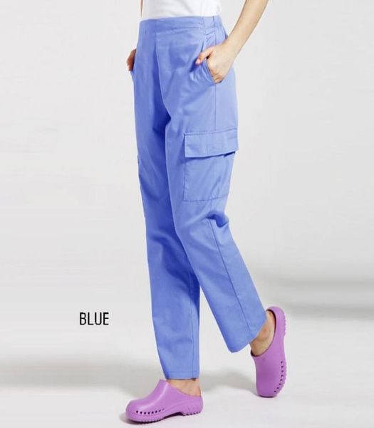 

women men drawstring scrubs pants six pockets medical uniforms doctor nurse workwear elastic waistline scrub bottoms cotton6561253, Black;white