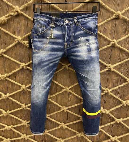

21s mens jeans designer ripped skinny trousers moto biker hole slim fashion brand distressed ture denim pants hip hop men d2 9801 5808082, Blue