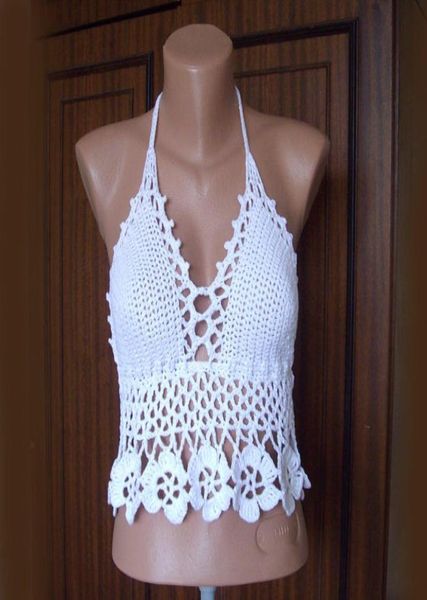 

white lace crochet bralette backless bikini festival crochet white crop bikini bustier swimwear halter neck bra1533762, White;black