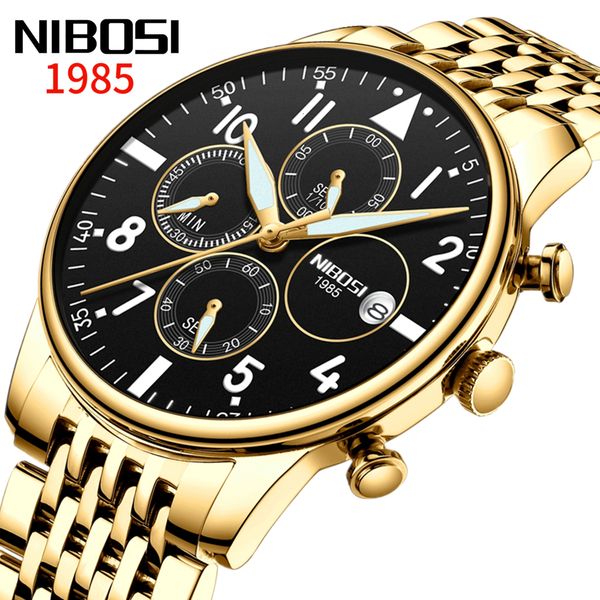 

wristwatches fashion nibosi mens watches 2023 brand sport wristwacthes waterproof full steel luxury quartz male clock relogio masculino 2308, Slivery;brown