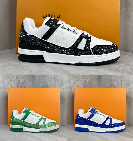 

2023 luxury trainer shoes designers skate sneaker diamond genuine leather fashion black blue white red beige men women sports sneakers with