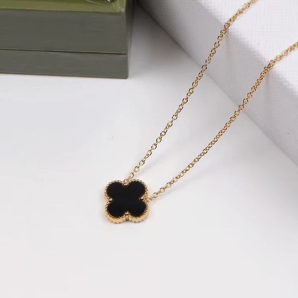 

gold black women luxury designer necklace single flower pendant titanium steel couple jewelry wholesale, Silver