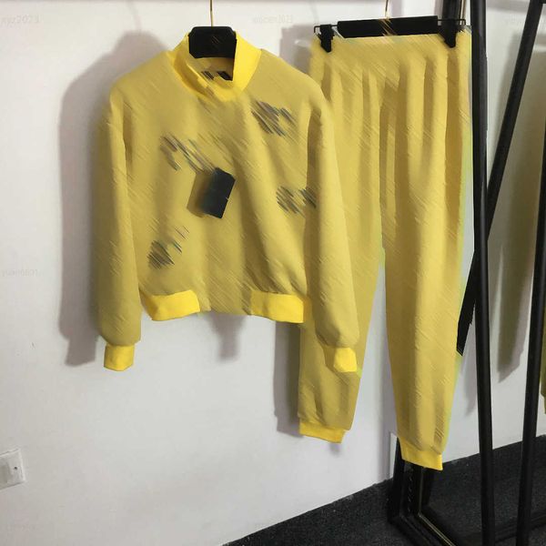 

fashion women autumn suit tracksuits 2pcs studded logo embossed standing neck zippered jacket and casual pants aug08, Gray