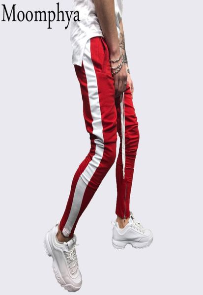 

moomphya stylish side striped men joggers pants streetwear hip hop men sweatpants pantalon homme slim pants zipper trousers6244027, Black