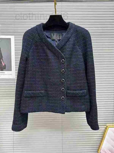 

women's jackets designer 2023 spring/summer new deep blue long sleeved coat v-neck slanted front slim and versatile silk ke97, Black;brown