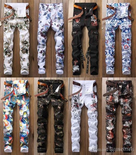 

19ssnew wholemens ripped skinny straight slim elastic denim fit biker jeans pants long pants stylish straight slim fit jeans 8864469, Blue