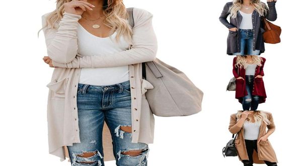 

autumn long cardigan womens long sleeve solid color button down knit ribbed neckline outerwear sweater female clothing3178535, White;black