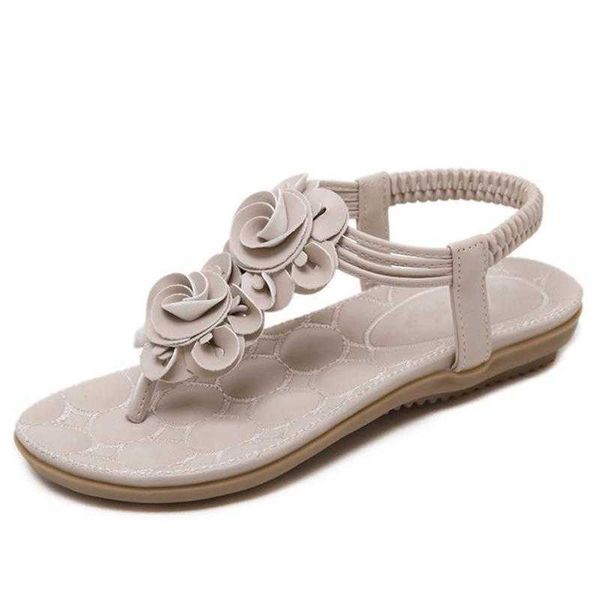 

new women summer casual bohemia flat sandals shoes woman flower flip flop sweet beach 230807, Black