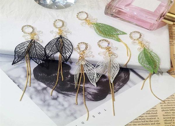 

cool style hollow out leaf tassel earrings female leaf earrings earrings exaggerated personality long whole2519236, Golden