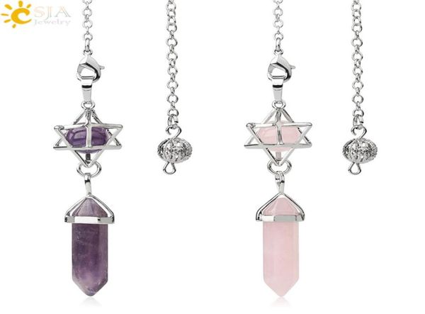 

csja natural stone pendulums for dowsing divination hexagonal prism healing crystal round ball merkaba energy spiritual trendy jew1875617, Blue;slivery