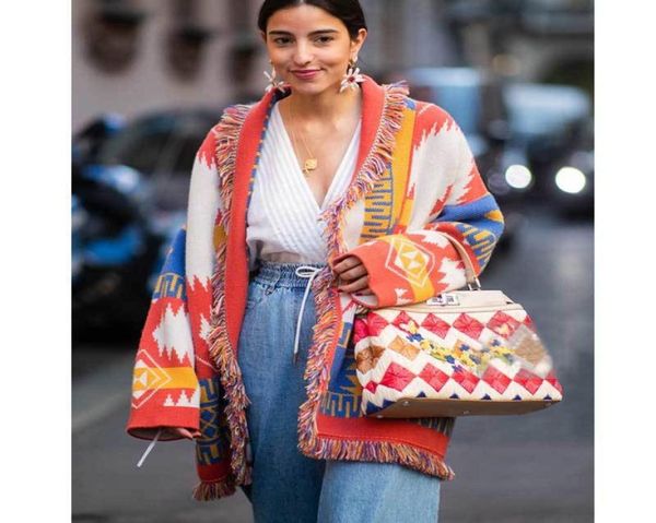 

boho inspired cashmere jacquard cardigan for women fringed trims long sleeve cardigan sweater coat winter belted sweater women 2015808897, White;black