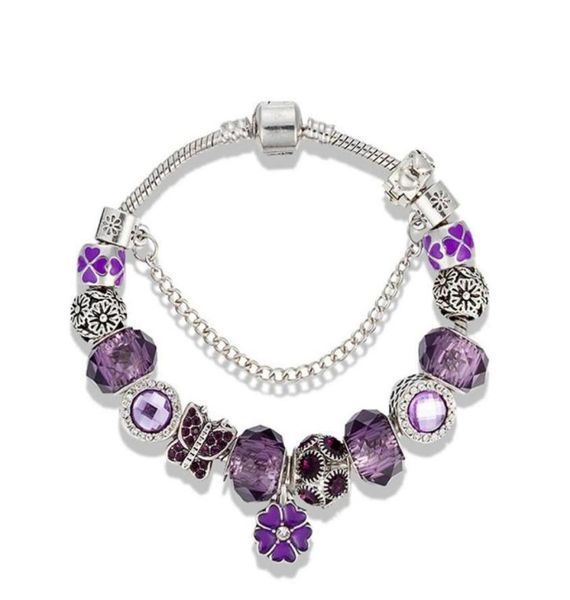 

charm bracelets temperament clover pendant bracelet for pandora jewelry sier plated with box luxury designer diy purple beaded bra7759574, Golden;silver