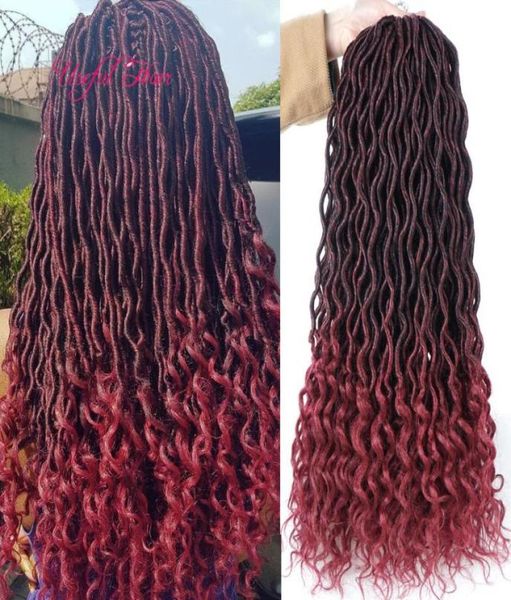 

18inch crochet goddess locs synthetic hair extensions faux locs curly crochet braids ombre kanekalon braiding hair bohemian locks 7777070, Black