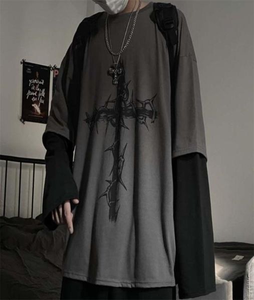 

gothic goth style punk long sleeve mentshirt japanese streetwear fashion korean oversized y2k 2107211702430, White;black