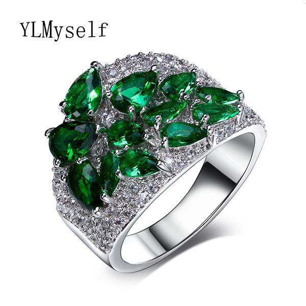 

solitaire ring promotion female ring pave green and red water drop colorful cubic zirconia stones crystal fashion jewelry anillos ladies rin, Golden;silver