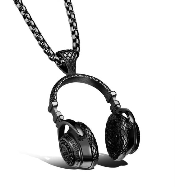 

heavy metal less music headphone design stainless steel fashion pendant necklace for men biker jewelry, silver/gold/black5159208