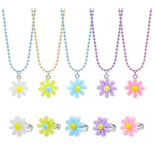 

bohemian bead flower pendant necklaces open ring colorful daisy flower necklace sweet kids jewelry gift, Red;brown
