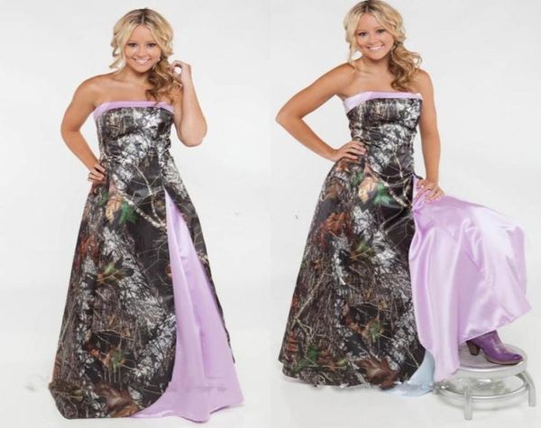 

vintage strapless camo wedding dresses plus size light purple pink backless bridal party gowns for garden country vestidos1511724, White