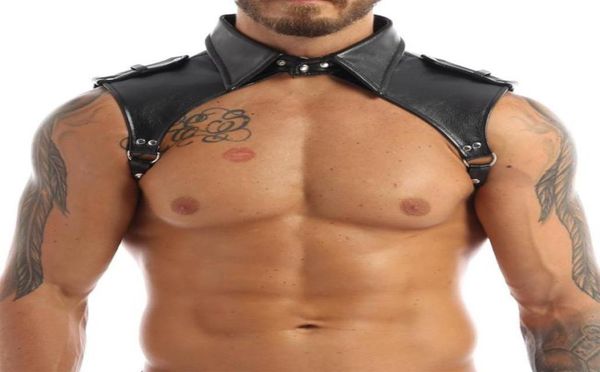 

bras sets msemis harness men lingerie faux leather adjustable body chest lapel bondage costume with press buttons for night clubbr3165135, Red;black