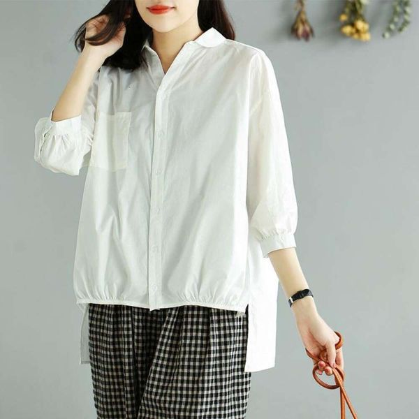 

artsy blouse for blouses women cropped sleeves spring and summer style loose korean all matching slimming casual, White