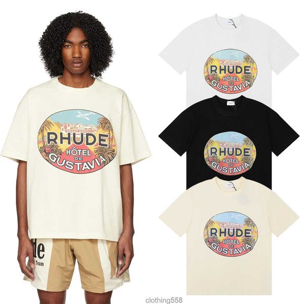 

mens designer rhude t-shirt luxury tees fashion brand t shirts mens womens short sleeve summer casual streetwear clothing clothes, White;black