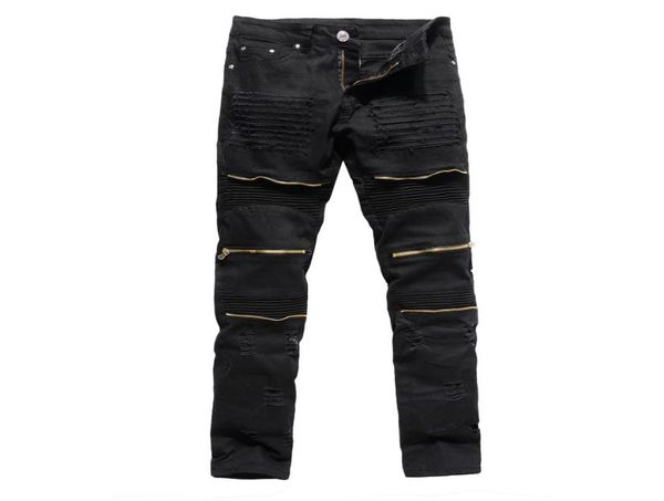 

men039s jeans mens fashion ripped skinny distressed destroyed straight fit zipper motor with holes motorcycle slim pencil pants4883610, Blue