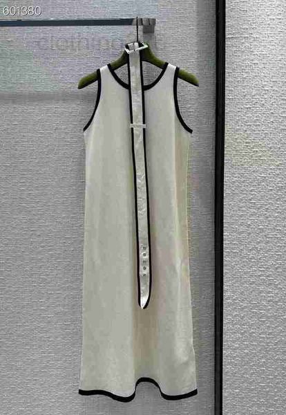 

basic & casual dresses designer 2023 spring/summer new long dress embroidery contrast color round neck slim fit and sleeveless for women zhw, Black;gray