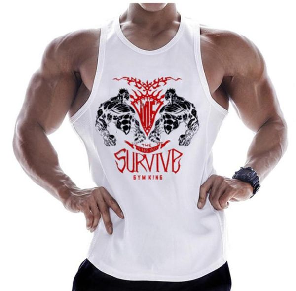 

men039s tank summer mens cotton bodybuilding gyms fitness workout sleeveless t shirt clothes casual print stringer singlet6977479, White;black