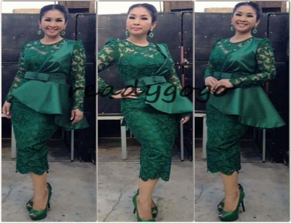 

dark hunter green tealength prom party cocktail dresses with long sleeve 2018 ankara aso ebi nigeria lace stain peplum short even8923726, Black