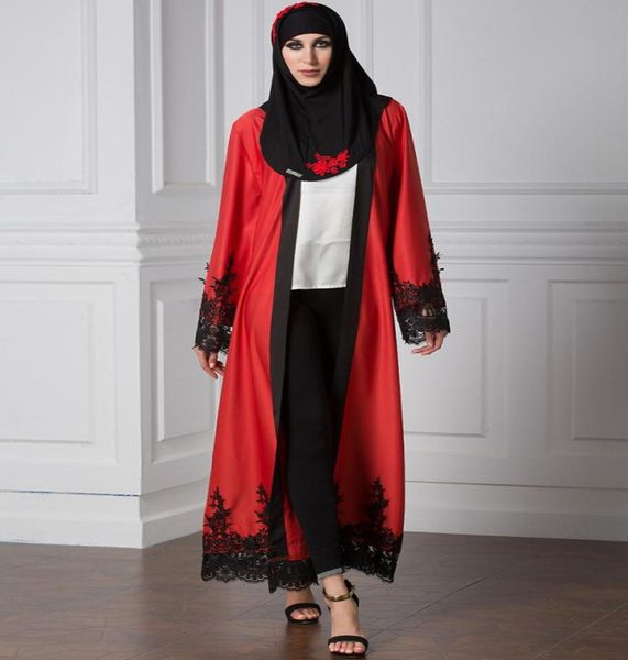 

muslim women open front dress pictures abaya turkish embroidery lace long cardigan robe musulmane longue women abaya7838373, Black