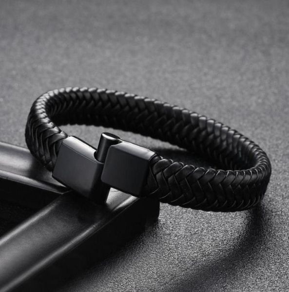 

punk braclets charm blackbrown man bracelets with braided leather stainless steel magnetic clasp rope women jewelry5305489, Golden;silver