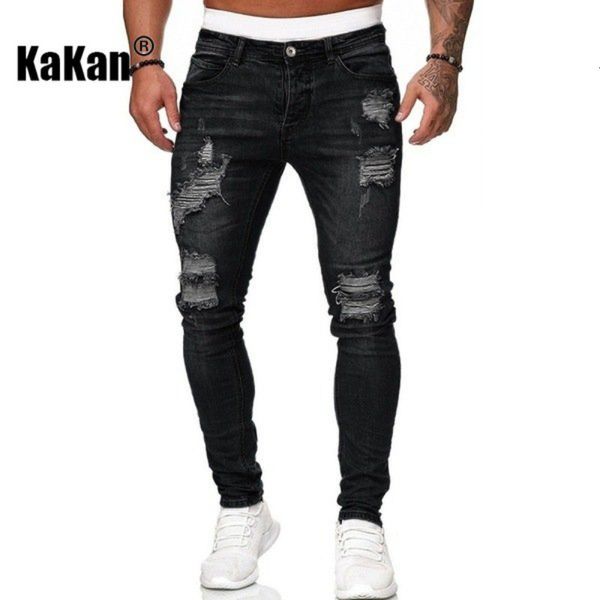 

mens jeans kakan stretch tightfitting wornout white slim spring and autumn long k14881 230810, Blue
