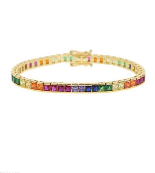 

charm bracelets fashion shiny cz fine bracelet rainbow colorful square tennis chain gorgeous trendy for women 17cm19073487018279, Golden;silver