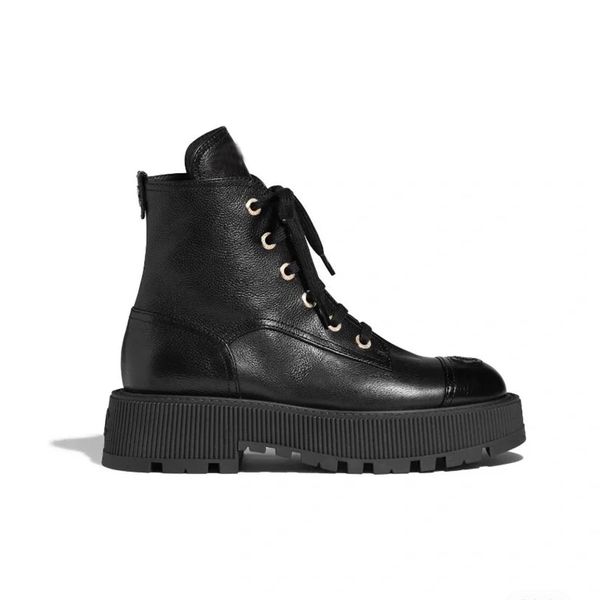 

new heavy duty chunky platform boots leather lace-up shoes combat boot low heel platform martin booties ankle luxury designers brands shoe f, Black