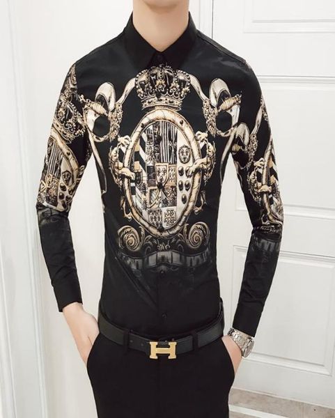 

2023 new men039s longsleeved shirts europeanstyle floral original slim korean version digital printing trend allmatch c9377058, White;black