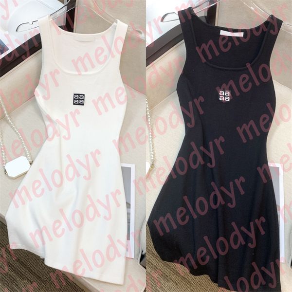 

women knitted vest dress summer elastic slim skits letter print scoop neck knitting dresses casual dress, Black